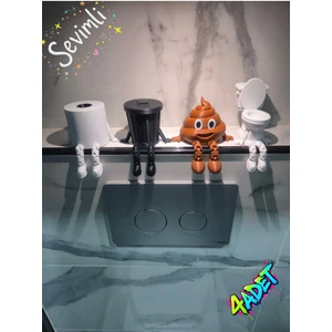 4'lü Eğlenceli Banyo Dekoratif Figür Seti /tuvalet Kağıdı, Çöp Kovası, Kaka Emojisi ,klozet Aksesuar