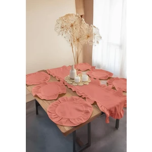 5 Parça Fırfırlı Ranforce Pamuklu Kumaş Runner Set 1 Runner , 4 Amerikan Servis