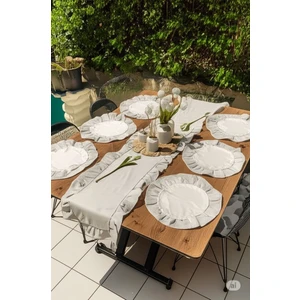 5 Parça Fırfırlı Ranforce Pamuklu Kumaş Runner Set 1 Runner , 4 Amerikan Servis