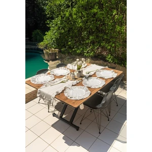 5 Parça Fırfırlı Ranforce Pamuklu Kumaş Runner Set 1 Runner , 4 Amerikan Servis