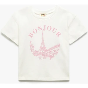 Bisiklet Yaka Kısa Kollu Pamuklu Baskılı Tişört