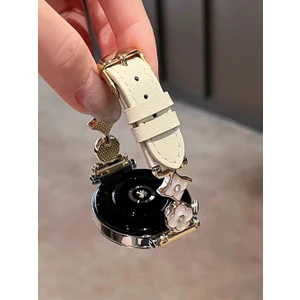 Samsung Galaxy Watch 7 6 5 4 Fe Uyumlu Deri ve Inci Detaylı Kordon Kayış