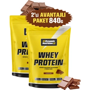 Dynamic Nutrition Whey Protein Tozu - 420 G x 2 Adet = 840 G - Çikolata - 28 Servis - Sindir Im Enzimli - 24 G Yüksek Proteinli