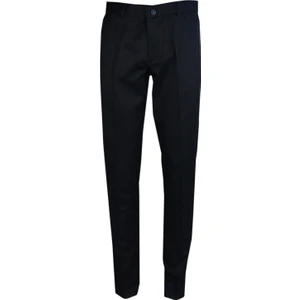 Erkek Lacivert Büyük Beden Armürlü Cepli Klasik Kesim Keten Pantolon