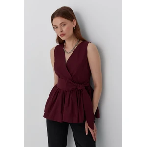 Kuşak Bağlamalı Kolsuz Bluz Bordo