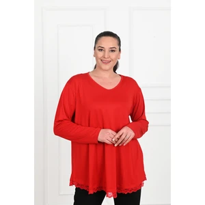 Kadın Etek Ucu Güpür Dantel Detaylı Büyük Beden Bluz 1386-23