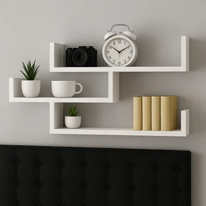 3 Katlı Duvar Rafı – Modern Beyaz Mdf Kitaplık, Dekoratif Raf Ünitesi