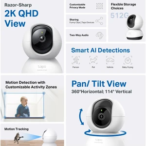 Tapo C220 | Akıllı Wi-Fi Güvenlik Kamerası | 2K 4MP | Yapay Zeka Destekli | 360° Hareket Takibi | 9m Gece Görüşü | Çift Yönlü Ses | Bebek Ağlaması Tespiti | Bulut/SD Kart Depolama