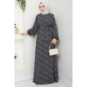 Çıtır Çiçek Desenli Yazlık Viskon Elbise Siyah HM2717