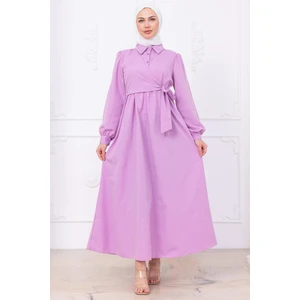 Yandan Bağlamalı Tesettür Elbise Lila HM2753