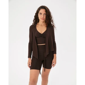 Ayma Active Kadın Kahverengi İpli Kruvaze Bluz - EcoVero™ Viskoz, Çok Yönlü Bağcıklı, Uzun Kollu, Dönüştürülebilir Wrap Top