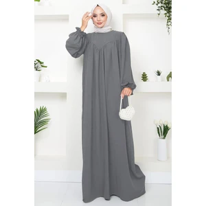 Büzgülü Robalı Elbise Gri HM2501