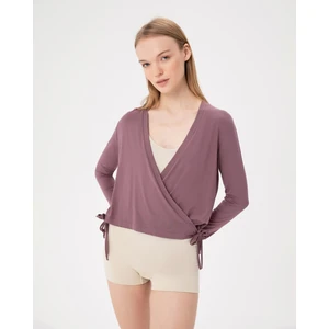 Ayma Active Kadın Lila İpli Kruvaze Bluz - EcoVero™ Viskoz, Çok Yönlü Bağcıklı, Uzun Kollu, Dönüştürülebilir Wrap Top