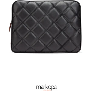 MORCA Omuz Askılı Notebook Çanta Tablet Laptop Kılıfı 13"-14" Kapitone Deri Siyah
