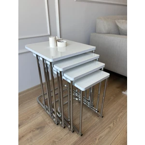 Metal  Mdf  Tekerlekli Beyaz Zigon Sehpa Beyaz