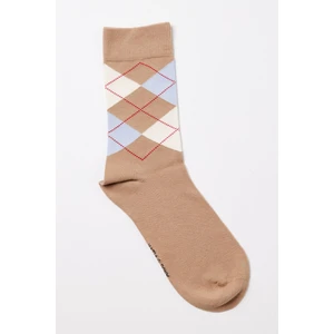 Erkek Ekose Desenli Soket Çorap Bej