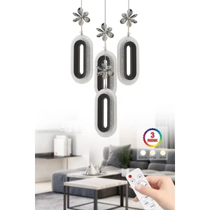 Istanbul Avize LED Alfa 4'lü Siyah Kumandalı 3 Renk Ledli Kristal Taşlı Modern LED Avize
