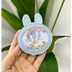 Boncuklu Mini Cep Çanta Aynası Tavşan Mavi