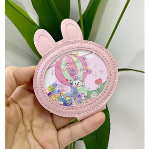 Boncuklu Mini Cep Çanta Aynası Tavşan Pembe