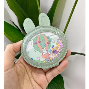 Boncuklu Mini Cep Çanta Aynası Tavşan Yeşil