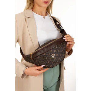 Kadın Desenli Çapraz Omuz Askılı Bel ve Omuz Çantası - Kahverengi - NEW345