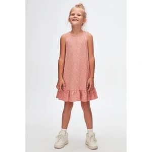 Somon Damla Desen Kız Çocuk Fırfırlı Çan Etekli Elbise