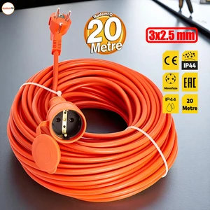 Cca Turuncu 3x2.5 Mm 20 Metre Dış mekan Kablo Seyyar Uzatma Kablosu Prizli Bahçe İçin