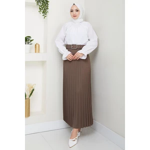 Kemerli Piliseli Etek Açık Kahve HM2104