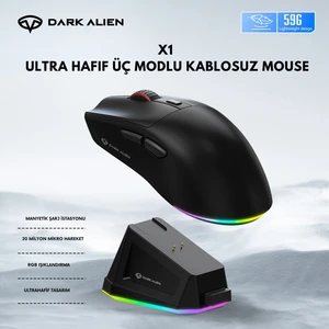 Dark Alien X1 Kablosuz 3 Modlu Ultra Hafif Oyuncu Mouse- 59 Gram 400 Mah Batarya- Makrolu