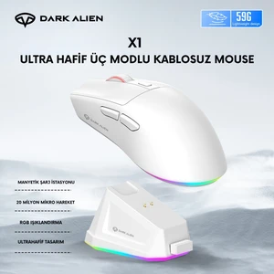 Dark Alien X1 Kablosuz 3 Modlu Ultra Hafif Oyuncu Mouse- 59 Gram 400 Mah Batarya- Makrolu