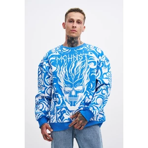 Erkek Skull Baskılı Oversize Saks Sweatshirt