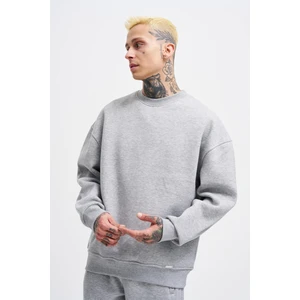 Erkek Oversize Basic Sweatshirt Grey Melange