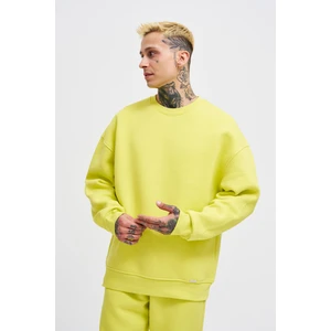 Erkek Basic Bisiklet Yaka Oversize Neon Sarı Sweatshirt