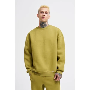 Erkek Basic Bisiklet Yaka Oversize Yeşil Sweatshirt