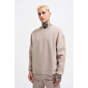 Erkek Basic Bisiklet Yaka Oversize Açık Gri Sweatshirt