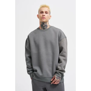 Erkek Basic Bisiklet Yaka Oversize Duman Sweatshirt
