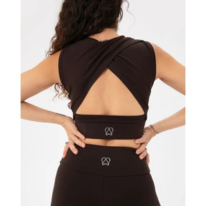 Ayma Active Kahverengi EcoVero Viskoz Sırt Dekolteli Drape Detaylı Crop Sırt Pencereli Büstiyer