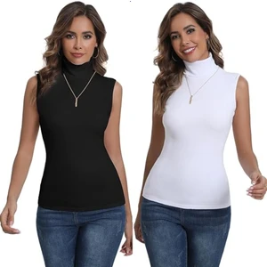Kadın 2'li Sıfır Kol Kolsuz Body Boğazlı Badi 2 Adet Balıkçı Siyah - Beyaz