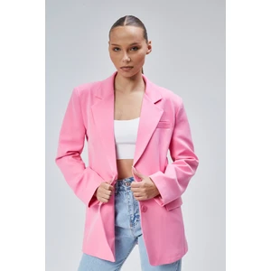 Pembe Kadın Düğmeli Oversize Blazer Ceket