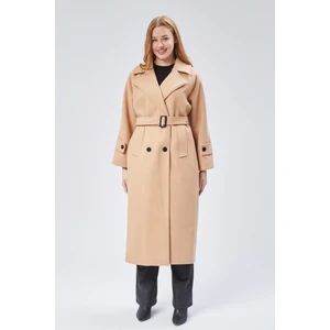 Bej Regular Kemerli Kaşe Kaban