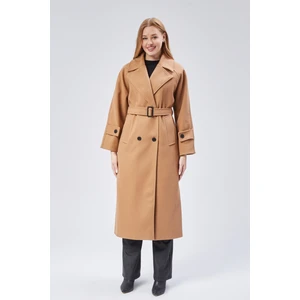 Kadın Regular Kemerli Kaşe Kaban