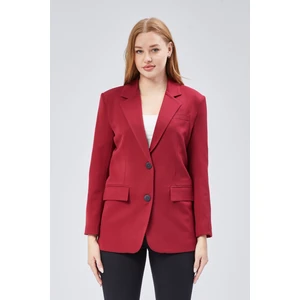 Bordo Kadın Düğmeli Oversize Blazer Ceket