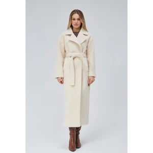 Ekru Buklet Kaşe Oversize Kaban