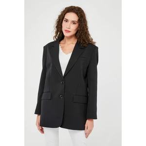 Kadın Blazer Ceket Siyah Düğmeli Tasarım Rahat Kullanım İçin