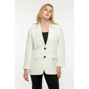 Ekru Kadın Düğmeli Oversize Blazer Ceket