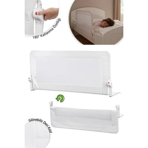 Premium 150X65 cm Deri Kılıflı Yatak Bariyeri, Katlanır Yatak Korkuluğu, Beyaz