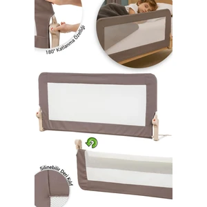 Premium 150X65 cm Deri Kılıflı Yatak Bariyeri, Katlanır Yatak Korkuluğu, Kahve