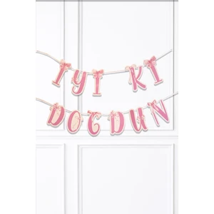 Pembe Fiyonk Iyi Ki Doğdun Banner Doğum Günü Süsü