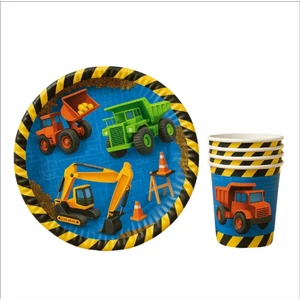 Inşaat Temalı Karton Tabak ve Bardak Seti 8+8 Adet