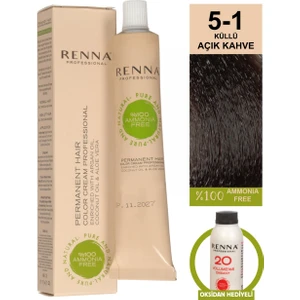 Amonyaksız Bitkisel Yıpranmış Saçlar İçin Saç Boyası 5-1 Küllü Açık Kahve 60 ml